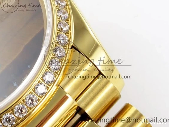 0420 WaterResistant Day Date 36 YG RAF 1:1 Best Edition Brown Oman Dial Diamonds Bezel on YG Bracelet A 1518